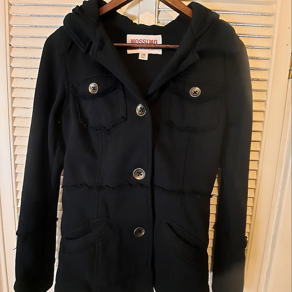 Mossimo women's black button-up hoodie/coat- sz. Medium